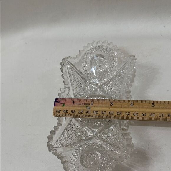 24% Lead Clear Vintage Cut Glass Serving Dish Bowl Saw Tooth Scalloped Edge - Picture 10 of 14